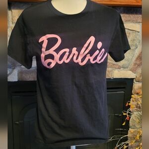 Barbie Black Pink Script Logo Short Sleeve Tee